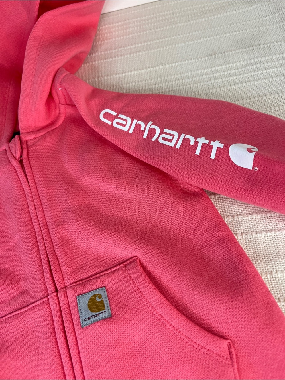 Carhartt Jumpsuit Baby Girl "Pink Lemonade" Fleece Hooded Coverall Onesie size 9